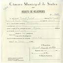Registo de velocípede de marca Elgin, com o nº 5089, em nome de Manuel Vicente Julião, morador em Morelena.