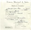 Registo de velocípede de marca Nacional, com o nº 8664, em nome de Adriano do Carmo Lopes, morador em Vale de Lobos.