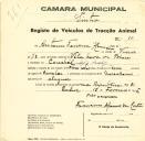 Registo de um veiculo de duas rodas tirado por um animal de espécie cavalar destinado a transporte de mercadorias em nome de António Ferreira Henriques, morador em Queluz.