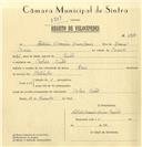 Registo de velocípede de marca Raio, com o nº 6717, em nome de António Hermínio Nunes Correia, morador em Cabriz.