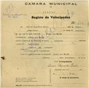 Registo de velocípede de marca Caravela, com o nº 475, em nome de Carlos Sequeira Paulo, morador em Praia das Maçãs.