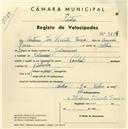 Registo de velocípede de marca Pombal, com o nº 3725, em nome de António José Vicente Faria, morador em Galamares.
