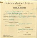 Registo de velocípede de marca Vilar, com o nº 7385, em nome de Joaquim Gonçalves do Outeiro, morador em Agualva.