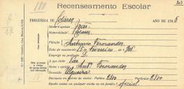 Recenseamento escolar de António Fernandes, filho de António Fernandes, morador em Ulgueira.