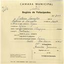 Registo de velocípede de marca Olympique, com o nº 2440, em nome de António Carvalho, morador em Tojeira.