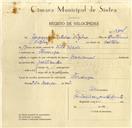 Registo de velocípede de marca Nacional, com o nº 9834, em nome de Joaquim Rosa  Viçoso, morador em Fervença.