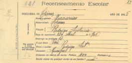 Recenseamento escolar de Zacarias António, filho de Rodrigo António, morador no Mucifal.