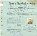 Registo de matricula de velocipedista em nome de António Jacinto Figueiredo, morador na Terrugem, com o nº de inscrição 813.