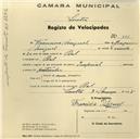 Registo de velocípede de marca Imperial, com o nº 966, em nome de Francisco Miguel, morador em Ral.