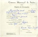 Registo de velocípede de marca Durand, com o nº 9189, em nome de Fernando Lopes Duarte, morador em Eugaria.