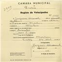 Registo de velocípede com o nº 1662, em nome de Joaquim Manuel, morador em Morelena.