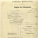 Registo de velocípede com o nº 2203, em nome de Honorato Francisco, morador em Montelavar.