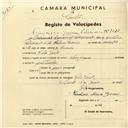 Registo de velocípede de marca Olympique, com o nº 3027, em nome de Francisco Gomes Feliciano, morador em Vila Verde.