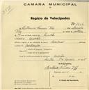 Registo de velocípede de marca Nacional, com o nº 1716, em nome de António Nunes Vaz, morador em Mercês.