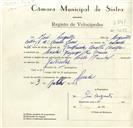 Registo de velocípede de marca Cicles Pombal, com o nº 9051, em nome de José Augusto, morador em Serradas.