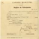 Registo de velocípede com o nº 3017, em nome de Maria de Assunção Figueiredo Pardal Cardoso, moradora em Mem Martins.
