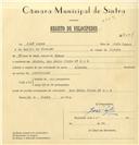 Registo de velocípede com o nº 8004, em nome de José Lopes, morador em Rua Serpa Pinto nº 2 e 6,Sintra.
