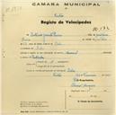 Registo de velocípede de marca Nacional, com o nº 572, em nome de António Jacinto Pereira, morador em Belas.