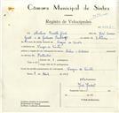 Registo de velocípede de marca Artur e Valadas, com o nº 8767, em nome de António Peralta Girão, morador em Várzea de Sintra.