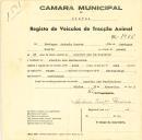 Registo de um veiculo de duas rodas tirado por dois animais de espécie bovina destinado a transporte de mercadorias em nome de Domingos António Duarte, morador em Arneiro dos Marinheiros.