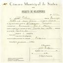 Registo de velocípede de marca Suria com motor, com o nº 5552, em nome de João Baleia, morador em Recoveiro.