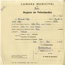 Registo de velocípede de marca Leon, com o nº 2994, em nome de Fernando Filipe, morador em Rua Conde Ferreira, Sintra.