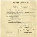 Registo de velocípede com o nº 2513, em nome de Joaquim Duarte Vida Larga, morador em Pero Pinheiro.