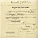 Registo de velocípede com o nº 1613, em nome de Amadeu da Silva Martins, morador em Nafarros.