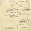 Registo de velocípede de marca Alcyon, com o nº 660, em nome de António Francisco, morador em Ribeira de Sintra.