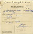 Registo de velocípede com o nº 6993, em nome de Sabino Domingos Oliveira, morador em Carenque.