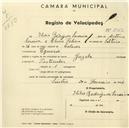 Registo de velocípede de marca Gazela, com o nº 2367, em nome de Ilídio Rodrigues Saraiva, morador em Eugaria.