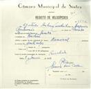 Registo de velocípede de marca Nacional, com o nº 8432, em nome de Agostinho Ambrósio Carvalhinho, morador em Rinchoa.