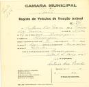 Registo de um veiculo de duas rodas tirado por dois animais de espécie muar destinado a transporte de mercadorias em nome de Guilherme Dias França, morador em Almoçageme.