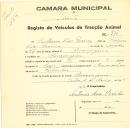 Registo de um veiculo de duas rodas tirado por dois animais de espécie muar destinado a transporte de mercadorias em nome de Guilherme Dias França, morador em Almoçageme.