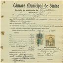 Registo de matricula de velocipedista em nome de Joaquim da Silva Júnior, morador em Belas, com o nº de inscrição 585.