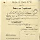 Registo de velocípede de marca Champion, com o nº 1791, em nome de António Quitério Simões, morador em Abrunheira.