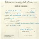 Registo de velocípede com o nº 4725, em nome de Beatriz da Assunção, moradora em Avª Dr. Miguel Bombarda, Queluz.