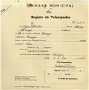 Registo de velocípede com o nº 2503, em nome de Joaquim Mateus Mechas, morador em Almoçageme.