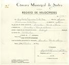 Registo de velocípede de marca Raleigh, com o nº 9320, em nome de Hugo Carlos Parreiras Valentim, morador em Serradas.