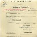 Registo de velocípede de marca Nacional, com o nº 2892, em nome de Fernando Alberto Rijo da Silva, morador em Belas