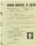Registo de matricula de velocipedista em nome de João da Silva Pereira, morador em Fontanelas, com o nº de inscrição 1584.