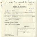 Registo de velocípede com o nº 5071, em nome de António Beato, morador em Mercês.