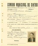 Registo de matricula de carroceiro 2 ou mais animais em nome de Bernardino Serôdio Simões, morador em Almoçageme, com o nº de inscrição 1637.