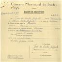 Registo de velocípede de marca Leman, com o nº 6124, em nome de João da Costa Augusto, morador em Cacém.