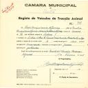 Registo de um veiculo de quatro rodas tirado por dois animais de espécie muar e cavalar destinado a transporte de mercadorias em nome de Mário Henrique Xavier Nogueira, morador na Rua L, Vivenda Maria Cândida, Bairro de Santos.