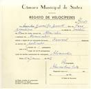 Registo de velocípede de marca Nacional, com o nº 9549, em nome de Amadeu Domingos Duarte, morador em Alvarinhos.