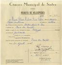 Registo de velocípede de marca Raleigh, com o nº 8183, em nome de Maria Fátima Antunes Dinis Lopes, moradora em Praia das Maçãs.