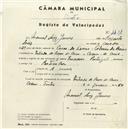 Registo de velocípede de marca Vencedora, com o nº 4451, em nome de Manuel Luís Gomes, morador em Estrada de Paço de Arcos, Cacém de Cima.