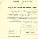 Registo de um veiculo de duas rodas tirado por dois animais de espécie bovina destinado a transporte de mercadorias em nome de Domingos Jerónimo Júnior, morador na Ribeira de Rio de Cões.