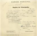 Registo de velocípede de marca Toman, com o nº 931, em nome de Manuel Sapina Frade, morador em S. João das Lampas.
